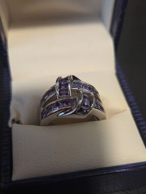 Sterling Silver Plated Purple Amethyst Knot Band Ring - Women